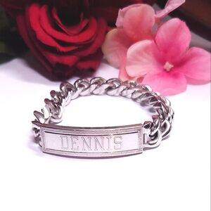 Speidel Silver ID Name Dennis Chain Link Bracelet Thick Chunky Heavy Chain